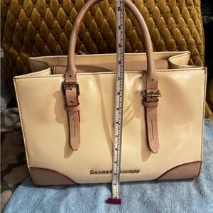Dooney And Bourke Ivory Patent Janine Satchel Top Handle Bag